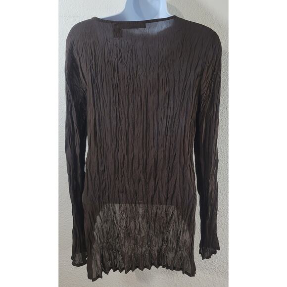 The In Shop Brown Accordion Pleated Sequin V Neck Top Medium Lightweight Soft - Picture 3 of 6